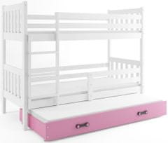 Importworld Dětská patrová postel Miloslava – 3 sosoby 80x190 s výsuvnou přistýlkou – Bílá, Růžová