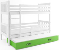Importworld Dětská patrová postel Miloslava – 3 sosoby 80x190 s výsuvnou přistýlkou – Bílá, Zelená