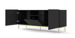 Homlando TV stolek DIUNA 2D1K 145 cm černá mat ve zlatém rámu