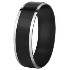 Troli Ocelový černý prsten se stříbrným okrajem (Obvod 57 mm)
