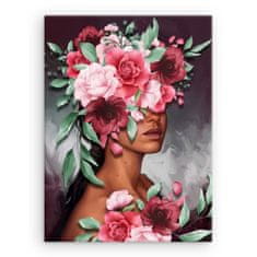 Muralo Obraz PORTRÉT Ženy Růže Listí Obrázek 50x70