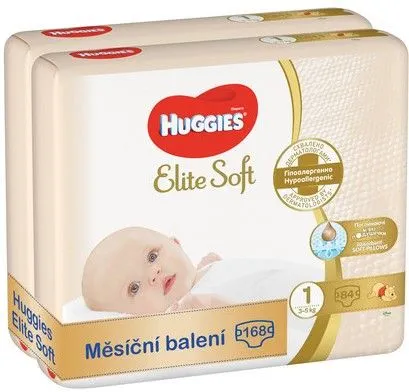 Huggies měsíční balení 2x Elite Soft Newborn č.1 -168ks