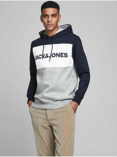 Jack&Jones Modro-šedá mikina s kapucí Jack & Jones