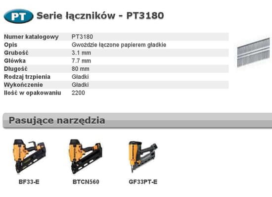 Bostitch BOSTITCH GWOŹDZIE PT 33` 3,1 x 80mm 2200 szt.