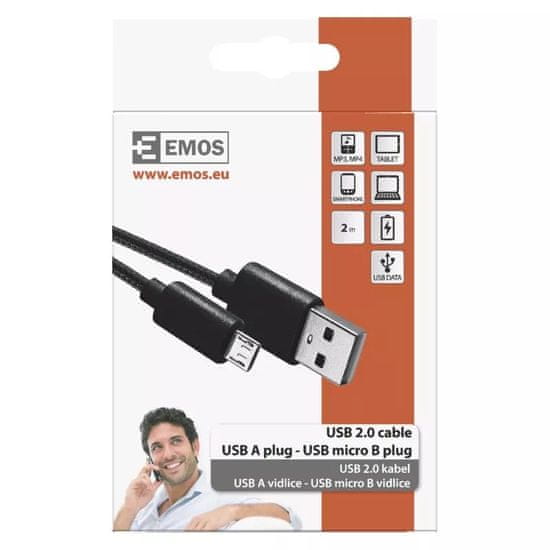 Emos USB kabel 2.0 A/M - micro B/M 2m černý.
