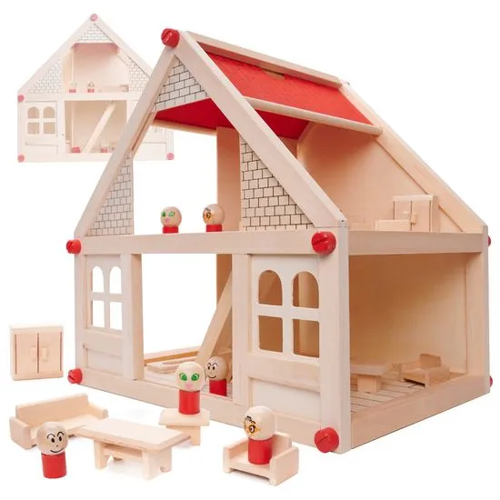 Aga Dřevěný domeček pro panenky s nábytkem 26x40x38 cm