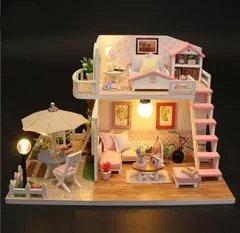 Aga Dvoupatrový dřevěný domeček pro panenky LED