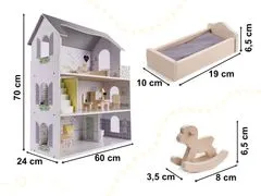 Aga Dřevěný domeček pro panenky s nábytkem 70 cm Šedý