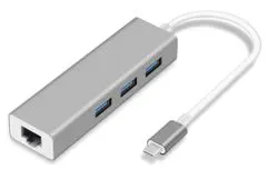 Hub USB C 3.1 (gen1) s Gigabitovým Ethernet adaptérem, 3x USB 3.0, pokovený box