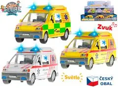 Kids Globe Traffic ambulance 14 cm kov zpětný chod na baterie český design světlo a zvuk