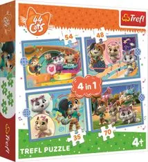 Trefl Puzzle 44 koček: Kočičí tým 4v1 (35,48,54,70 dílků)