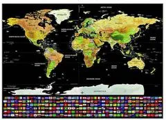 Malatec Velká Stírací mapa světa s vlajkami Deluxe 82 x 59 cm černá