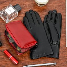 Beltimore A02 Dámská kožená sada peněženka červená s rukavicemi