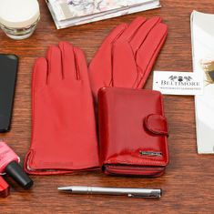 Beltimore A02 Dámská kožená sada peněženka s rukavicemi červená