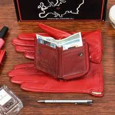Beltimore A05 Dámská kožená sada peněženka s rukavicemi červená