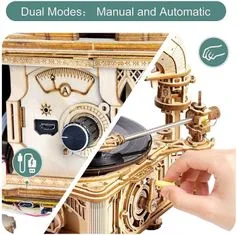 Robotime 3D dřevěné mechanické puzzle Gramofon (elektrický pohon)