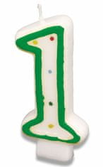 Amscan Narozeninová svíčka 7,3cm s puntíčky číslo 1 POZOR mix barev -