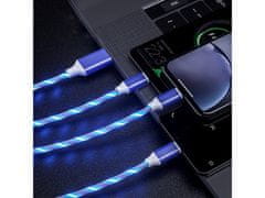 Bomba LED svítící rychlonabíjecí + data USB kabel 3v1 pro iPhone/Android 1,2M Barva: Modrá