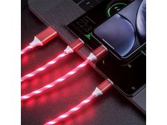 Bomba LED svítící rychlonabíjecí + data USB kabel 3v1 pro iPhone/Android 1,2M Barva: Červená
