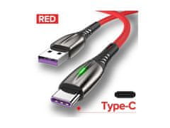 Bomba USB Type C TURBO 5A rychlonabíjecí + data LED kabel Barva: Červená, Délka: 2M