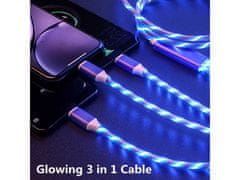 Bomba LED svítící rychlonabíjecí + data USB kabel 3v1 pro iPhone/Android 1,2M Barva: Modrá