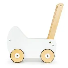 EcoToys Dětský dřevěný kočárek pro panenky - chodítko | bílá