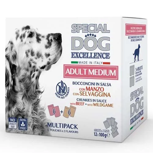 Monge SPECIAL DOG EXCELLENCE MEDIUM ADULT hovězí/zvěřina multi pack 12x100g kapsička