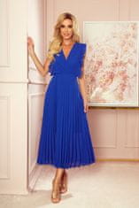 Numoco Plisované šaty s volánky a výstřihem EMILY - modré Velikost: L