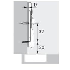 Hettich Lineární montážní podložka k našroubování, D = 1.5 mm, Vzdálenost řady otvorů LR: 20, Seřízení výšky (9117471)
