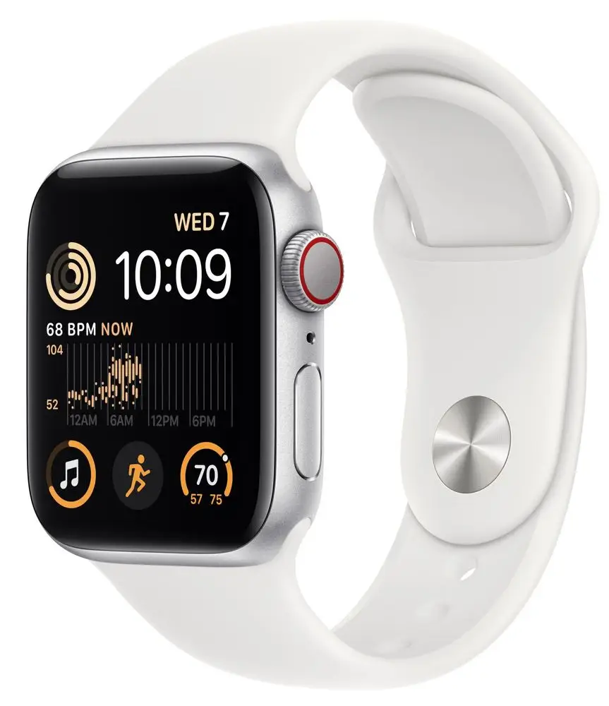Apple Watch SE 2022 Cellular, 40mm Silver Aluminium CaSE 2022 with White Sport Band MNPP3CS/A