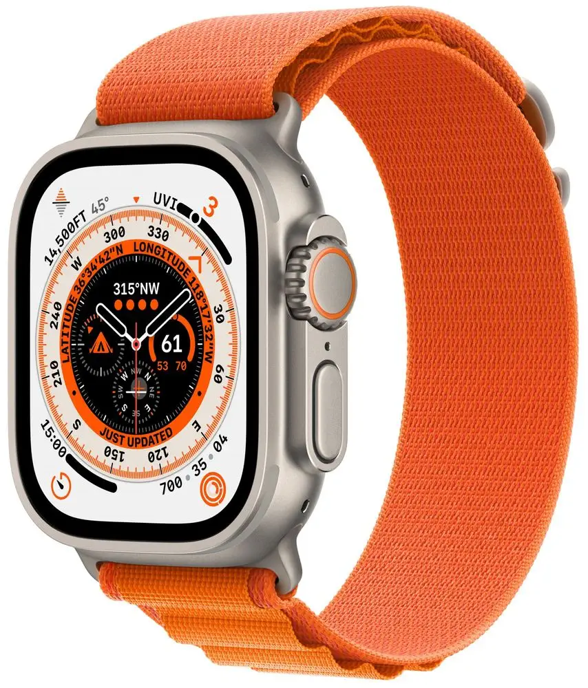 Apple Watch Ultra Cellular, 49mm Titanium Case with Orange Alpine Loop Large MQFM3CS/A