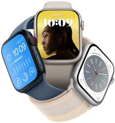 Apple Watch Series 8 Cellular okosóra eSIM funkció esim kétirányú kommunikáció, 41mm, Apple Pay Retina kijelző vízállóság WR50 úszáshoz autóbaleset érzékelés új funkciók alvási fázis SOS hívás porálló gyorsulásmérő GPS mindig bekapcsolva EKG pulzusmérés zenelejátszó hívás értesítések NFC fizetés Apple Pay zajszint mérés App Store vér oxigénszint érzékelő szenzor fizikai erőnlét mérés VO2 max Retina kijelző alumínium tok állítható dizájn cserélhető óraszíj