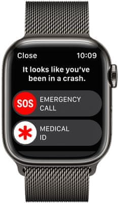 Chytré hodinky Apple Watch Series 8 Cellular eSIM funkce esim oboustranná komunikace, 41mm, Apple Pay Retina displej voděodolnost WR50 pro plavání detekce autonehody nové funkce fáze spánku SOS volání krytí proti prachu akcelerometr GPS stále zapnutý EKG monitorování tepu srdeční činnosti hudební přehrávač volání notifikace NFC platby Apple Pay hluk App Store Senzor pro snímání okysličení krve měření fyzické kondice VO2 max