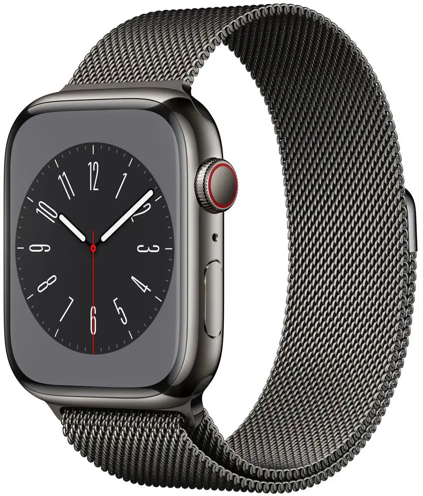 Levně Apple Watch Series 8 Cellular, 41mm Graphite Stainless Steel Case with Graphite Milanese Loop MNJM3CS/A