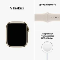 Apple Watch Series 8 Cellular, 45mm Gold Stainless Steel Case with Starlight Sport Band MNKM3CS/A - zánovní