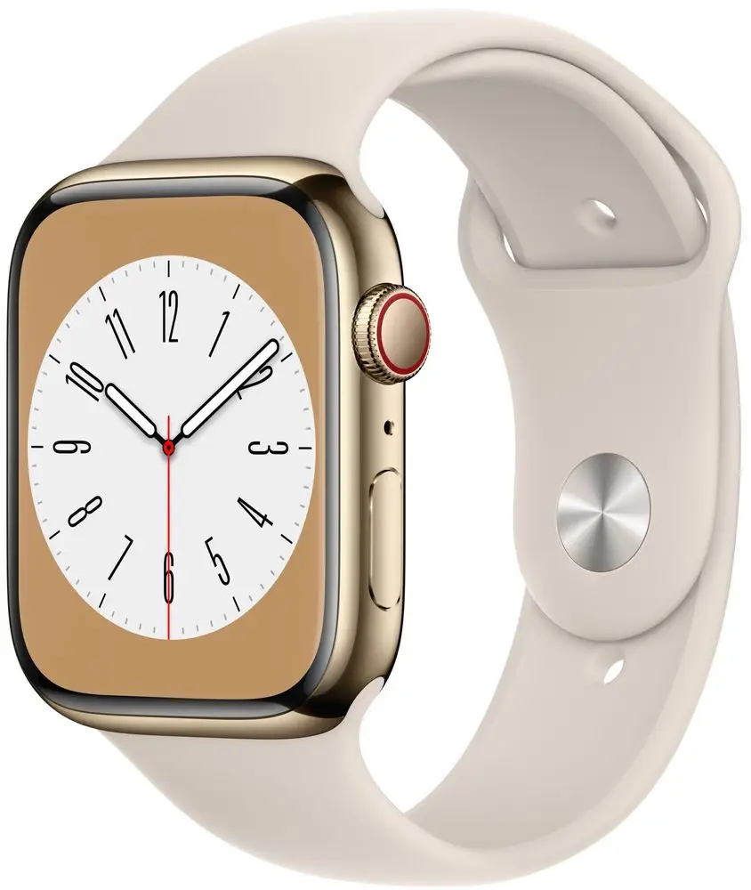 Levně Apple Watch Series 8 Cellular, 45mm Gold Stainless Steel Case with Starlight Sport Band MNKM3CS/A