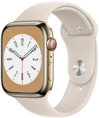 Apple Watch Series 8 Cellular, 45mm Gold Stainless Steel Case with Starlight Sport Band MNKM3CS/A - zánovní