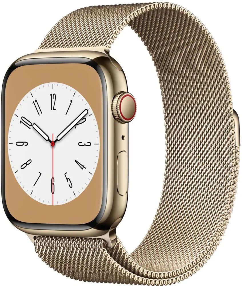 Levně Apple Watch Series 8 Cellular, 45mm Gold Stainless Steel Case with Gold Milanese Loop MNKQ3CS/A