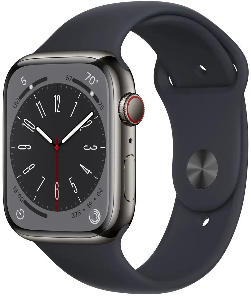 Levně Apple Watch Series 8 Cellular, 45mm Graphite Stainless Steel Case with Midnight Sport Band MNKU3CS/A