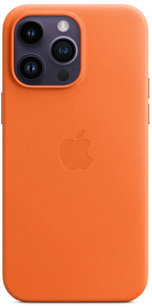 Levně Apple iPhone 14 Pro Max Leather Case with MagSafe - Orange, MPPR3ZM/A