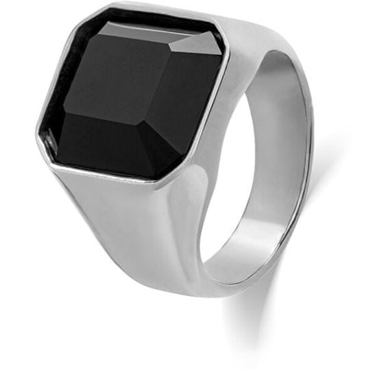 Troli Masivní prsten z oceli s černým krystalem