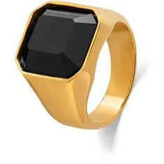Troli Masivní pozlacený prsten s černým krystalem (Obvod 70 mm)