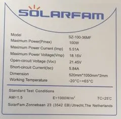 Fotovoltaický solární panel 12V/100W, SZ-100-36MF, flexibilní