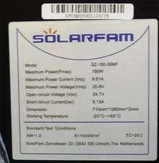 Fotovoltaický solární panel 12V/180W, SZ-180-36MF, flexibilní