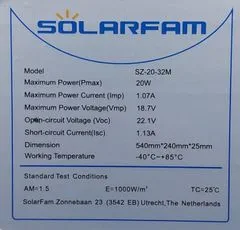 Fotovoltaický solární panel 12V/20W SZ-20-32M, 540x240x25mm, shingle