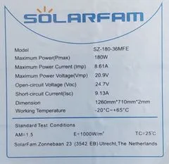 Fotovoltaický solární panel 12V/180W, SZ-180-36MFE, flexibilní ETFE