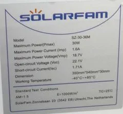 Fotovoltaický solární panel 12V/30W, SZ-30-36M, 350x540x25mm, shingle