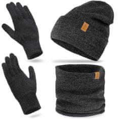 NANDY Pánský zimní komplet: čepice + komínek + rukavice - tmavě šedá