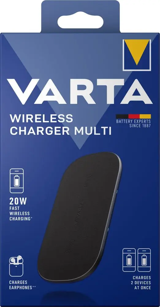 Varta bezdrátová nabíječka Wireless Charger Multi, 10W + 10W, černá 57906101111