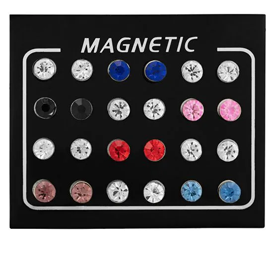 Troli Moderní sada magnetických náušnic s barevnými krystaly (pecky, mini brož)